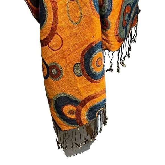 Pashmina orange and blue circle print scarf - Picture 7 of 12
